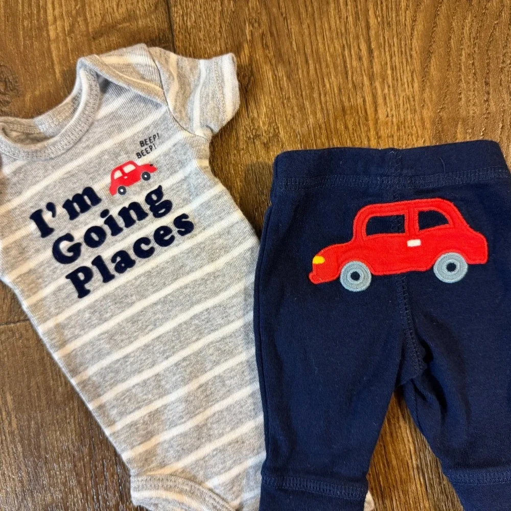 Carters Preemie Baby Boy Clothes Set Shirt Pants Outfit Car‎ Blue Going Places